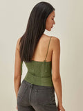 Chicdear Adjustable Spaghetti Straps Camis France Slim Women Tank Top Summer Elegant Green Side Zipper Tube Tops
