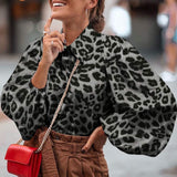 CHICDEAR Women Fashion Blouses 2023 Lantern Sleeve Elegant Party Shirts Casual Lapel Loose Leopard Print Tunic Top Blusas Feminina