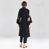 CHICDEAR 2023 Black Elegant Embroidered Self Belted Long Kimono Long Sleeve Plus Size Women Clothing Summer Beach Wear Maxi Dress Q1370