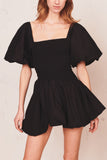 Chicdear 2024 Summer Women's Pleated Flower Print Mini Dress Fashion Square Neck Puff Short Sleeve Women's Mini Dress