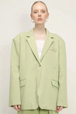 Chicdear Women's Autumn Fashion Grass Green Blazer Ladies Chic Buttoned Top Retro Long Sleeve Lapel Casual Jacket