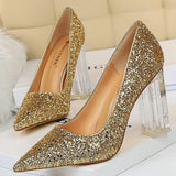 Chicdear -  Shoes Transparent Heels Women Pumps Sequins Wedding Shoes Square Heels Women Shoes Crystal Heel Heeled Shoes 2023