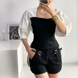 Chicdear Sweet Gentle Lace-Up Tops Summer Square Collar Lady Elegance Shirts Plus New OL Streetwear Blouses