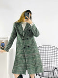 Chicdear Women 2023 Fashion Houndstooth Wool Coat Vintage Long Sleeve Autumn Long Double Breasted Jacket Female Outerwear Tops