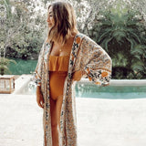 CHICDEAR 2023 Bohemian Printed Plus Size Women Summer Beach Wear Long Tops And Blouse Sexy Self Belted Kimono Cardigan Sarong Plage Q803