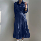 CHICDEAR Elegant Shirt Dress Women 2023 Fashion Satin Long Sleeve Belted Midi Dresses Casual Solid Lapel Party Vestidos Work Dress