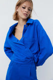 Chicdear Women's Blouse Autumn Fashion Cotton Shirt Long Sleeve Blue Shirt Ladies Vintage Casual Loose Pocket Top Women