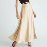 CHICDEAR 2023 Elegant Satin Maxi Skirt Women High Waist Party Skirts Fashion Bandage Skirt Casual OL Solid High Slit Long Bottoms