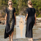 CHICDEAR 2023 Indie Folk Embroidered V-Neck Short Sleeve Summer Beach Straight Dress Sexy Tunic Women Beachwear Swimsuit Cover-Ups Q790