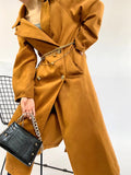 Chicdear Women 2023 Autumn New Caramel Colour Long Section Jacket Overcoat Vintage Long Sleeve Double Breasted Female Outerwear Chic Tops