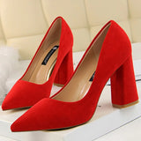 Chicdear -  Shoes Thick Heel Woman Pumps Suede Women Heels Office Shoes Pointed Toe High Heels Wedding Shoes Female Heel Shoes