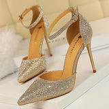 Chicdear -  Shoes Shiny Rhinestones High Heels Ladies Shoes Women Pumps Stiletto Sweet Women Heels Wedding Shoes Women Sandals 10 Cm