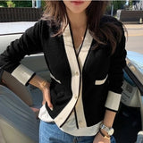 CHICDEAR Korean Version Of The V-Neck Small Fragrance Slim Short Slim Cardigan Sweater  Women's  Jacket Outer