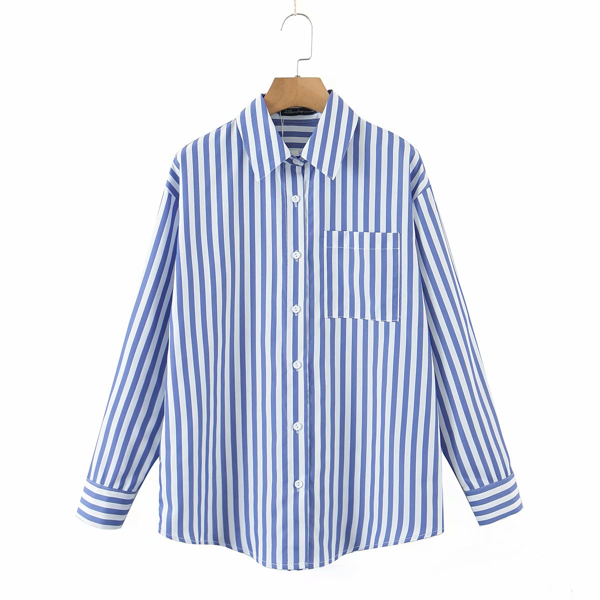 Chicdear Casual Striped Print Buttons Up Blouse Shirts Pocket Oversized Shirt Women Cool Style Holiday Fashion Shirts Female Long Top
