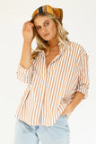 Chicdear Stylish Women's Classic-Fit Long Sleeve Lightweight Button Down Shirt  Vertical Stripes Oversize BF Style Top Blouses