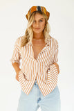 Chicdear Stylish Women's Classic-Fit Long Sleeve Lightweight Button Down Shirt  Vertical Stripes Oversize BF Style Top Blouses