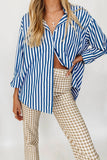 Chicdear Stylish Women's Classic-Fit Long Sleeve Lightweight Button Down Shirt  Vertical Stripes Oversize BF Style Top Blouses