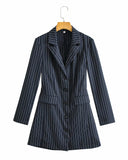 Chicdear New Autumn Winter Vintage Striped Double Breasted Formal Women Blazer Long Sleeve Turn Down Collar Female Jacket