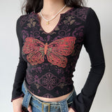 Chicdear - Y2K Butterfly Print Top ~ HANDMADE