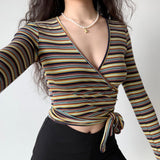 Chicdear - Colorful Striped Wrap Top // Earth Tones ~ HANDMADE