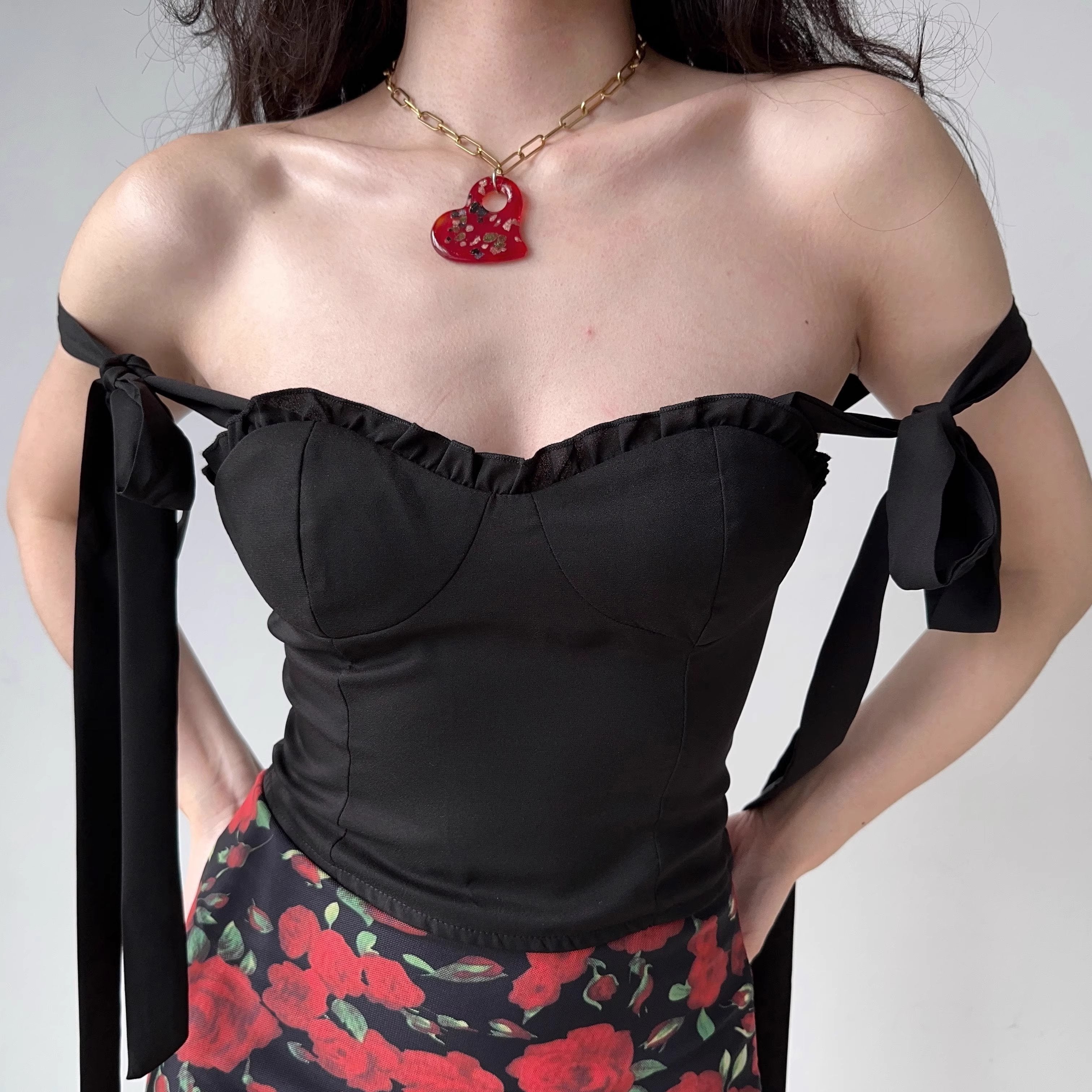 Chicdear - Black Ribbon Bustier Camisole