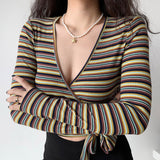 Chicdear - Colorful Striped Wrap Top // Earth Tones ~ HANDMADE