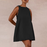 CHICDEAR Leisure Sleevelee Tank Vestidos Women O-Neck Sundress 2023 Summer Fashion Short Robes Lace Holiday A-Line Mini Dresses