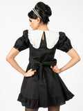 Chicdear Summer Women Mini Dress Black Peter Pan Collar Lapel Hollow Out Short Sleeves Cotton Short Dress Holiday Robe Femme