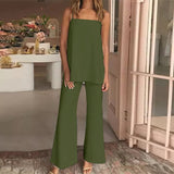 CHICDEAR 2023 Summer 2 PCS Pant Sets Women Leisure Loose Straps Sleeveless Tops And Flared Trousers Suits Fashion Matching Sets