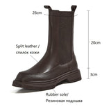 CHICDEAR New Winter Boots Women Cow Leather Round Toe Platform Boots Solid Flat Mid-Calf Modern Boots For Women Slip-On Short Boots Women