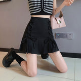 CHICDEAR Korean Fashion Bow Strap Mini Skirts Womens 2023 Summer High Waist Pleated Skirt Woman Preppy Style Black White Skirts