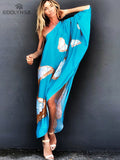 CHICDEAR Green Boho Printed Off Shoulder Kaftan Plus Size Women Clothes Summer Sexy Beach Wear Tunic Casual High Street Dresses A1015