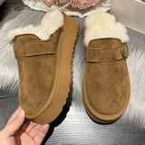 CHICDEAR Winter Women Fur Slippers Warm Boots Platform Flip Flops 2023 New Short Plush Flats Home Cotton Shoes Suede Mules Ladies Boots