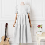 CHICDEAR Multiayer Stitching Puff Sleeve Vestidos Fashion 2023 Summer Maxi Dress Women Casual Long Robes O Neck White Sundress