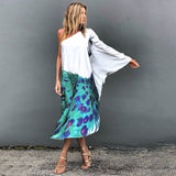 CHICDEAR Green Boho Printed Off Shoulder Kaftan Plus Size Women Clothes Summer Sexy Beach Wear Tunic Casual High Street Dresses A1015