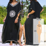 CHICDEAR 2023 Sexy Cold Shoulder V Neck Bats Sleeve Loose Summer Beach Dress Plus Size Women Beachwear Kaftan Black Dress Q943