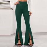 CHICDEAR Women Flared Trousers 2023 Fashion High Waist Bell-Bottoms Elegant Skinny Solid Slit Long Pants Casual Office Streetwear