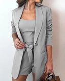 CHICDEAR Women Elegant Blazer Sets Autumn Formal Office Lady OL Shorts Top Sets Solid Top & Blazer Coat & Shorts Sets