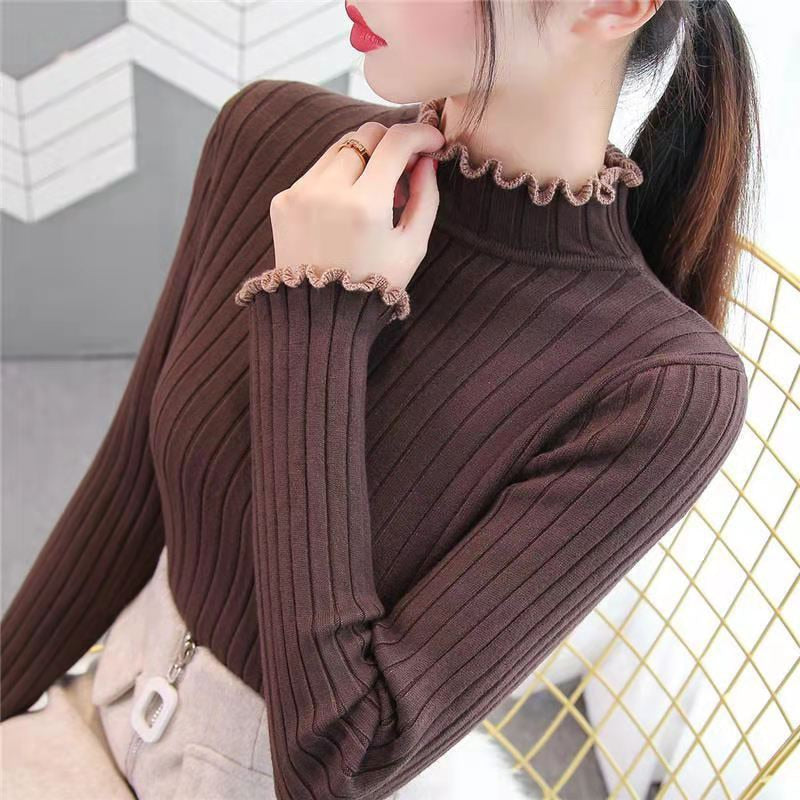 CHICDEAR 2023 Autumn Winter Ruffles Sweater Women Turtleneck Ruched High Elastic Sweaters Female Slim Fit Sexy Knitted Pullovers