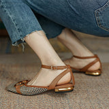 Chicdear 2023 New French Retro Ladies Flats Korean Style One Line Buckle Female Sandals Fashionable Plaid Thick Heel Women's Shoes