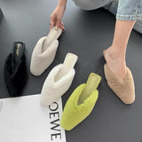 CHICDEAR Brand Women Fur Slippers Short Plush Flats Flip Flops Winter Mules Shoes 2023 New Casual Home Cotton Shoes Ladies Boots Zapatos