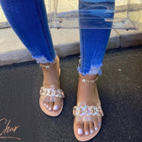 CHICDEAR PVC Sandals Summer Women Chain Slippers Flats Flip Flops 2023 New Brand Transparent Beach Shoes Rome Casual Shoes Ladies Slides