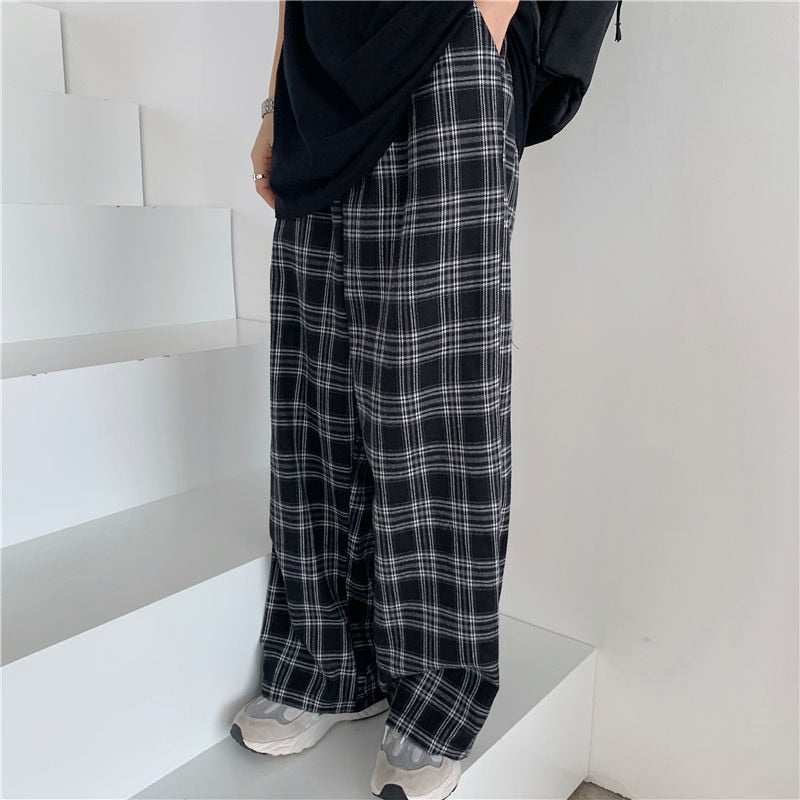 CHICDEAR 2023 New Summer Plaid Pants Women Casual Loose Wide Leg Trousers Female Harajuku Hip-Hop Unisex Streetwear Pants Woman