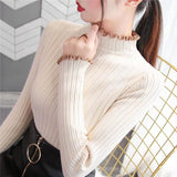 CHICDEAR 2023 Autumn Winter Ruffles Sweater Women Turtleneck Ruched High Elastic Sweaters Female Slim Fit Sexy Knitted Pullovers