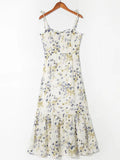 Chicdear Summer Women Long Dress Floral Print Spaghetti Straps Lining Boho Back Zipper Elastic Party Midi Dress