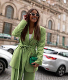 Chicdear Office Lady Solid Green Oversized Long Blazer Women Long Sleeve V Neck Loose Jacket Female Vintage Outwears