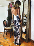 CHICDEAR 2023 Boho Printed Sundress Sexy Spaghetti Strap Back Open Bodycon Maxi Dress Women Summer Clothes Club Party Slip Dresses A1287