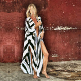 CHICDEAR 2023 Striped White Chiffon Tunic Long Kimono Plus Size Sexy Beach Wear Summer Clothing For Women Tops And Blouses Shirts A790