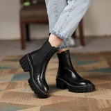 CHICDEAR New Fall Shoes Round Toe Platform Shoes For Women 2023 Fashion Women Boots Cow Leather Thick Heel Boots Women Winter Shoes Women