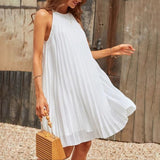 CHICDEAR Straps Party Mini Dress Pleated O Neck Dress Casual Loose Sexy Sundress Summer 2023 Oversize Sleeveless Women Short Robes